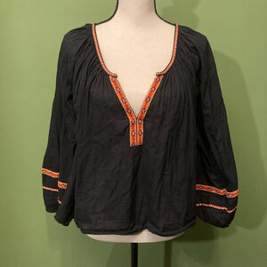 Women's H&M Black Orange Embroidered Blouse US 4
